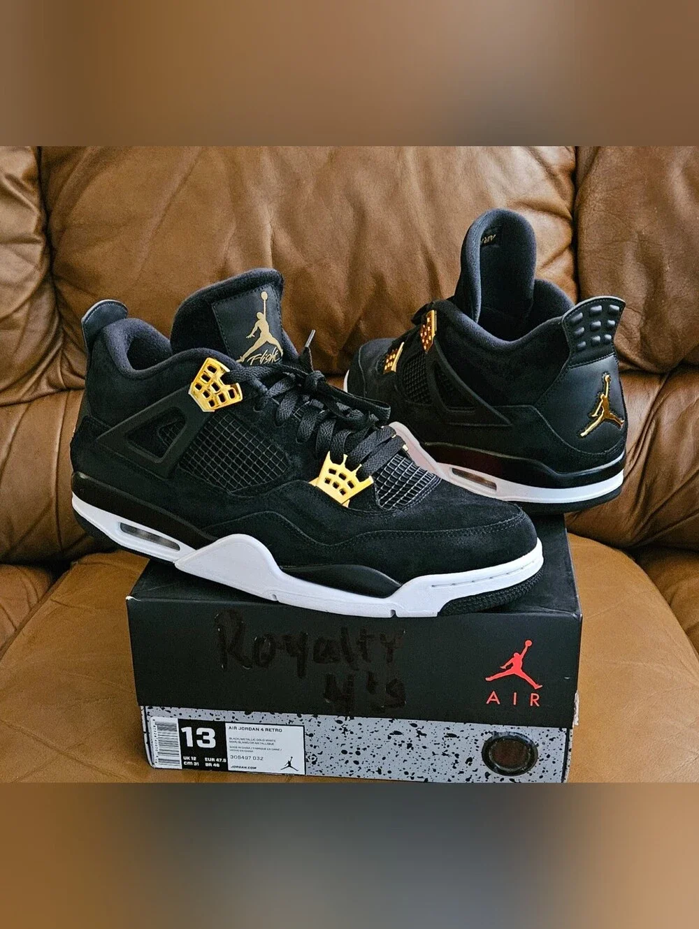 Nike Air Jordan 4 Retro Royalty Black Gold Size 13 (GREAT SHAPE)